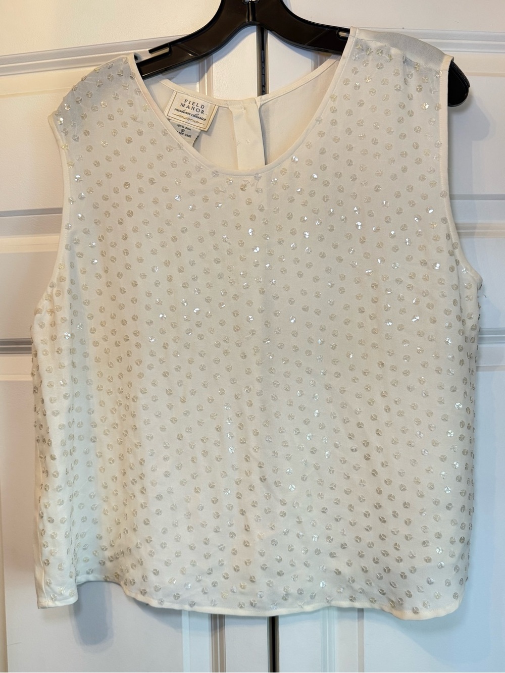 100% Silk White/Creamish Sequin Sleeveless Tank Top